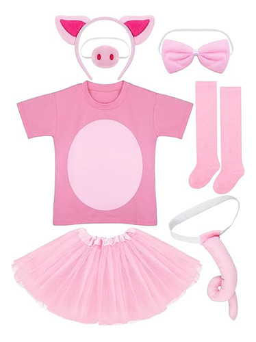7 Pieces 101 Day Of School Girl Pink Pig Costume Set 100 Day