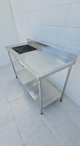 Mesa Bancada Com 1 Cuba Pia Inox Industrial 150x60x90