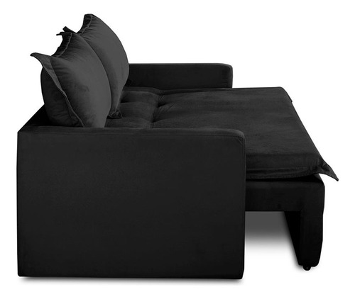 Sofá Sem Caixa Ret Reclinável 1,85m Molas Kiara Suede Preto