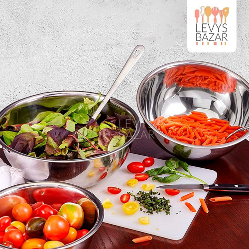 Imagen 9 de 9 de Set X3 Ensaladeras Bowls Acero Inoxidable Reforzado Cocina