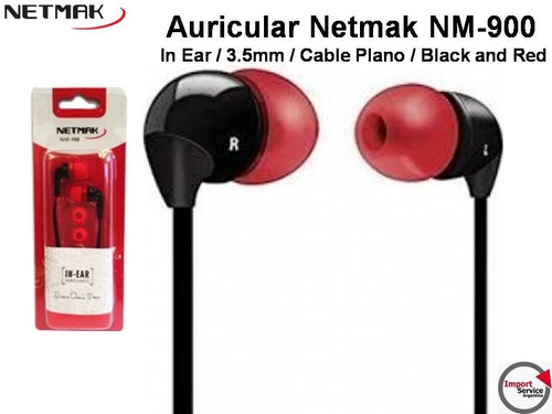 Auricular Netmak Nm-900 In Ear 3.5mm Plano / Black And Red