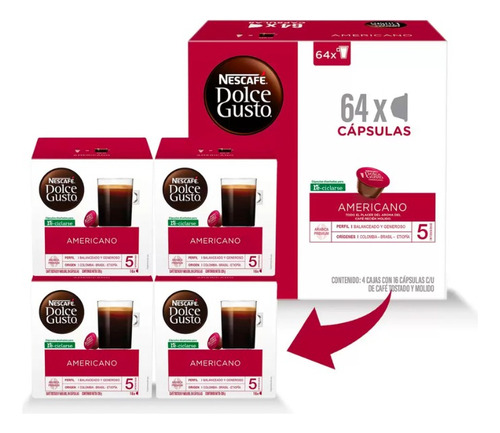 Cápsulas De Café Dolce Gusto Americano Con 64 Unidades