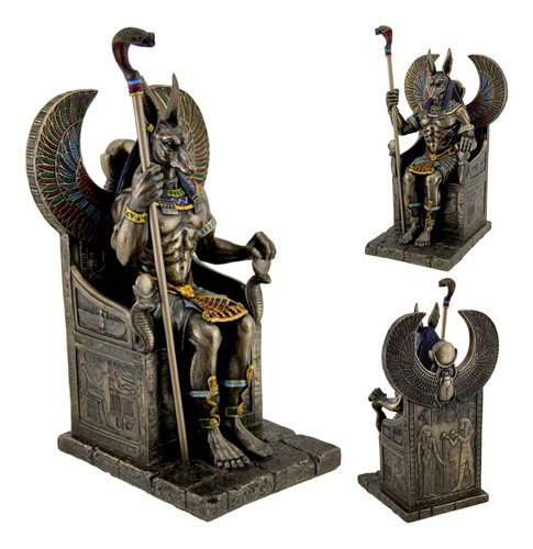 Escultura De Anubis Dios Egipcio Chacal Sentado En Trono 