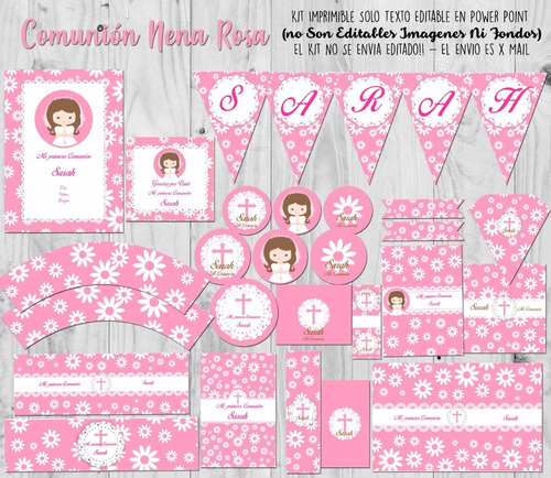 Kit Imprimible Comunión Rosa Solo Textos Editables!