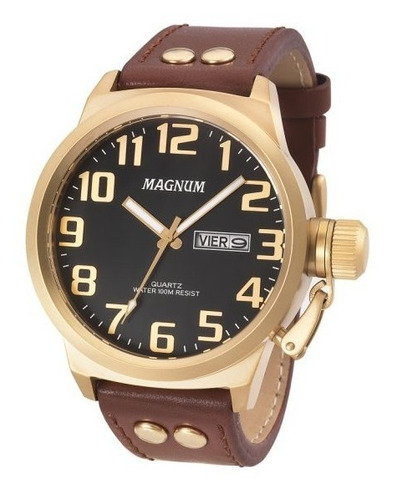 Relógio Masculino Magnum Em Couro Ma32952p Com Calendário