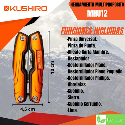 Imagen 2 de 9 de Pinza Multiherramienta Multiuso Kushiro 12 Cortapluma Navaja