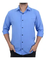 Comprar Camisa Masculina Ogochi Ml Essencial Slim Azul - 001