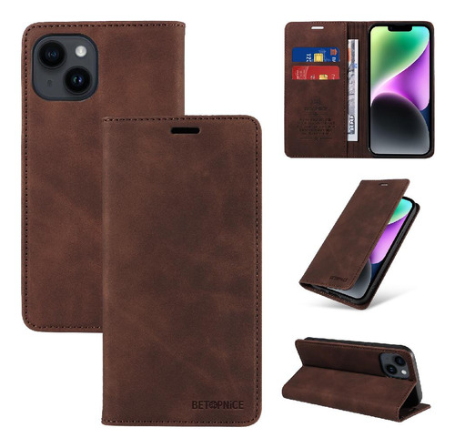 Caso Para iPhone 13 Folio Cartera Protectora Pu Cuero