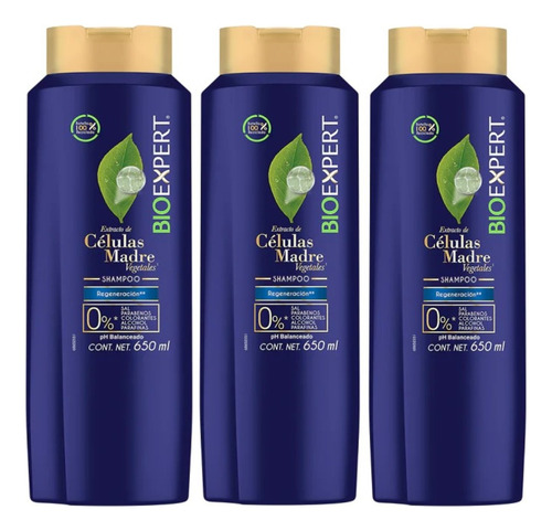 3 Shampoo Bioexpert Células Madre Vegetal Regeneración 650ml