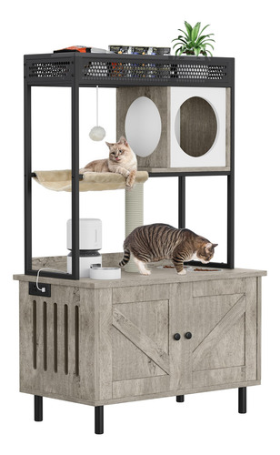 Caja De Arena Para Gatos Yitahome Modelo Gris Con Estantes Gris