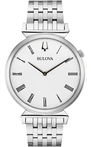 Reloj Bulova 96a232 para hombre, color de correa plateado y bisel plateado, color de fondo blanco