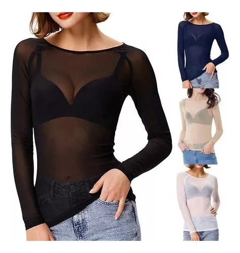 Top De Rejilla Transparente Para Brazos, Top De Mujer