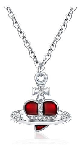 Collar Yumikoo Saturn Planet, Colgante De Corazón Rojo Heart