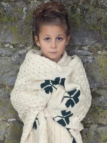 Manta De Lana Merino Con Trébol De Punto Trenzado Para Niños