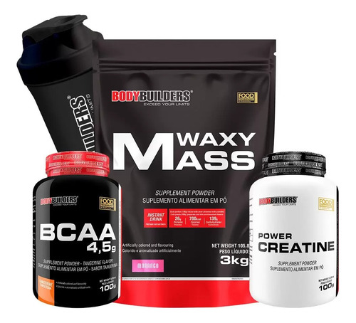 Kit Hipercalórico 3kg + Bcaa 100g + Creatina 100g + Shaker Sabor Baunilha