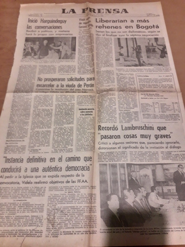 Tapa Diario La Prensa 27 03 1980 Isabel Perón Democracia 