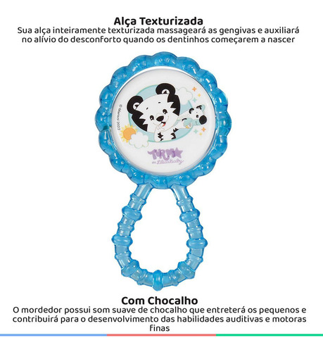 Chocalho Infantil Com Mordedor Texturizado Tigre Azul Babygo