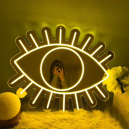 Espejo Ojo Protección Eye Luz Neon Acrílico Control Atenuado Marco Amarillo