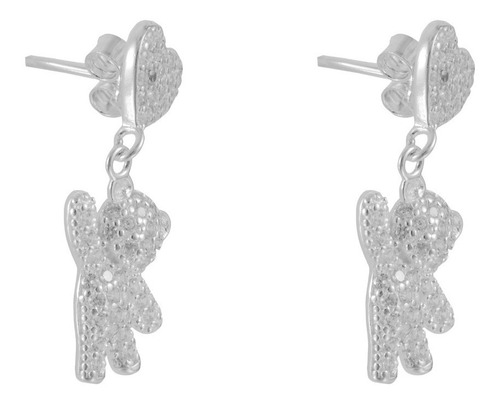 Broquel Oso Colgando Plata Fina 925, 100% Zirconia Aaa