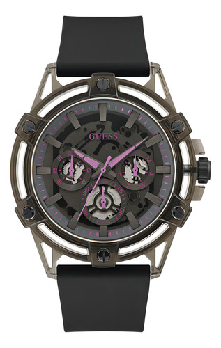 Reloj Guess Breast Cancer Hombre Elegante Caballero Correa Negro Bisel Negro Fondo Negro