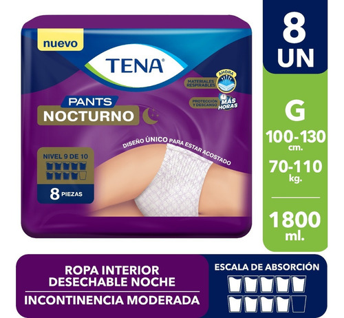 Pañal Adulto Calzon Incontin Tena Pants Nocturno Talla G 8u Talle Grande