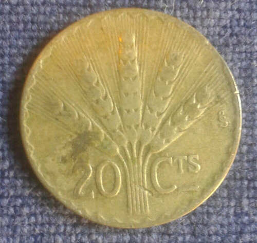 Moneda 20 Centavos 1942 Republica Oriental Del Uruguay