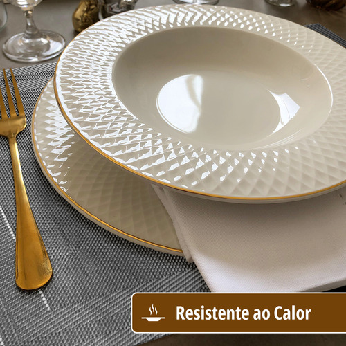 12 Jogo Americano Mesa Posta Luxo Impermeável Pvc Mz Mold Vr Cor M5 PRATA claro escuro cinza grafite preto MOLDURA MZ RETANGULAR