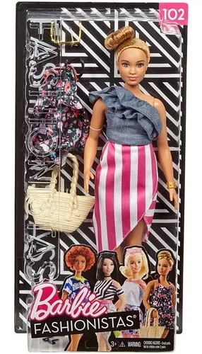 Boneca Barbie Fashionista Curvy 102 Gordinha Bolsa Rosa Top