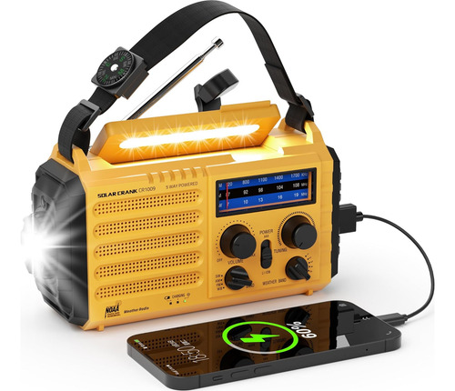 Radio De Emergencia A Manivela Y Solar Con Linterna