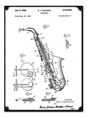 #784 - Cuadro Vintage / Plano Saxo Alto Jazz Música No Chapa