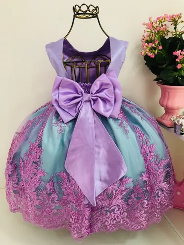 VESTIDO INFANTIL PRINCESA ARIEL PÉROLAS RENDA BRILHO