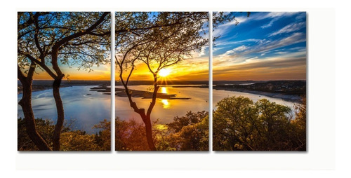 Quadros Decorativo Paisagem Sol Entre Mar 120x60 Lindo