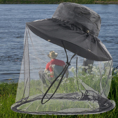 Sombrero De Sol De Ala Ancha Con Mosquitero, Sombrero Sol