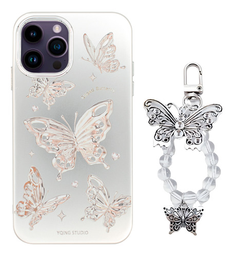 Protector iPhone 14 Pro Max Diseño Mariposas Color Plaeado