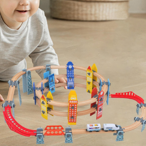 Juego De Vías De Tren De Madera Con Puente Para Niños Y