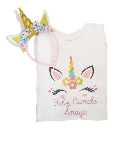 Playera De Unicornio Personalizsdo Y Diadema De Cuernito 