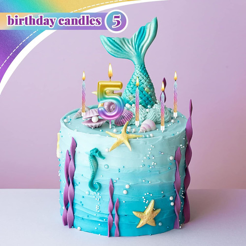 Velas De Cumpleaños De 2.7 Pulgadas Con Número Arcoíris Con