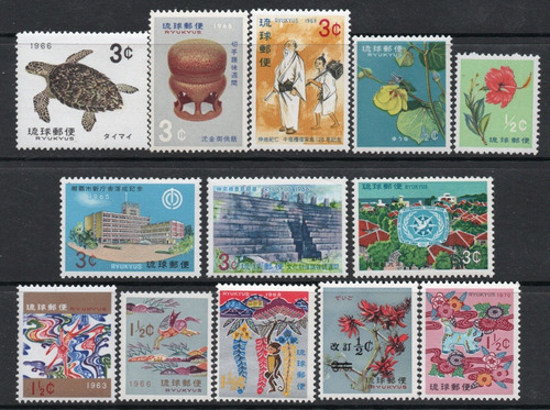 Ryukyu Islands 13 Sellos Nuevos Fauna Y Flora Años 1960-69