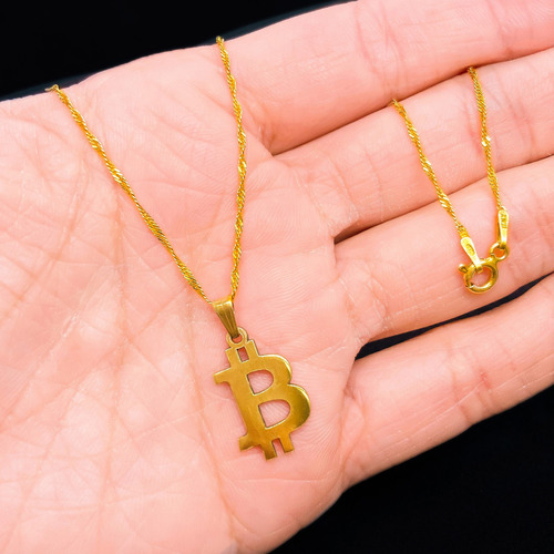 Cadena Y Dije Bitcoin Oro 18k Oro 18k 50 Cm