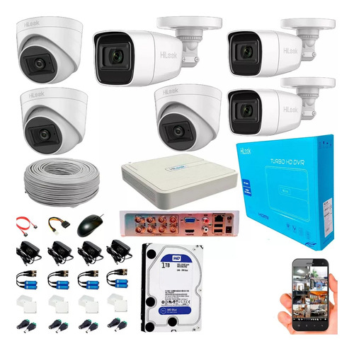 Kit Video Vigilancia 6 Camaras Domo-bala Hilook Accesorios 