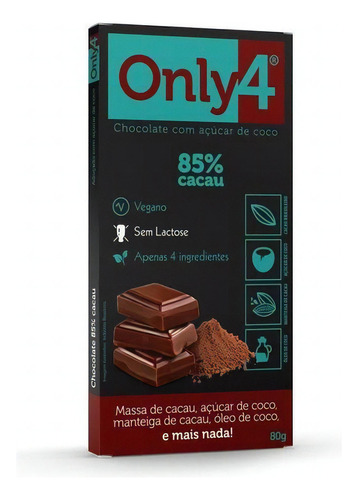 Chocolate Com Açúcar De Coco 85% Cacau Only4 80g