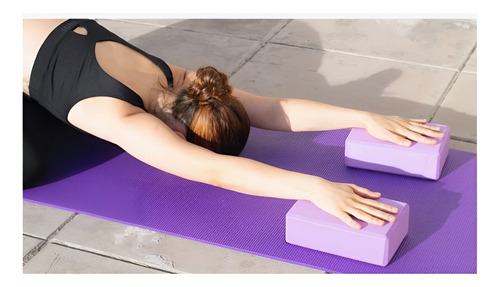 Colchoneta Mat Yoga 6 Mm + 2 Ladrillos Bloques Combo Set Violeta