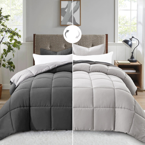 Reón Acolchao Doble Vista Para Toa Stación Matrimonial Color Gris Oscuro Diseño E La Tela Rayas