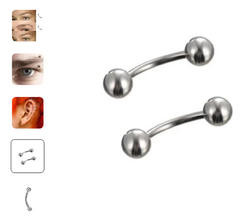 Kit 2 Piercing Curvo Bolinha Sobrancelha Rook Labret Inox