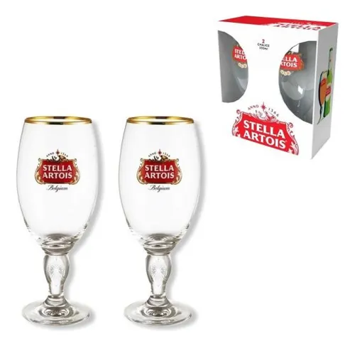 Copa Stella Artois 0.3 Ml Pack 2 Copas Borde Dorado