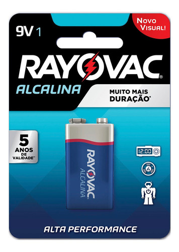 01 Pilha Bateria 9v Alcalina Rayovac 01 Cart C 1 Unid