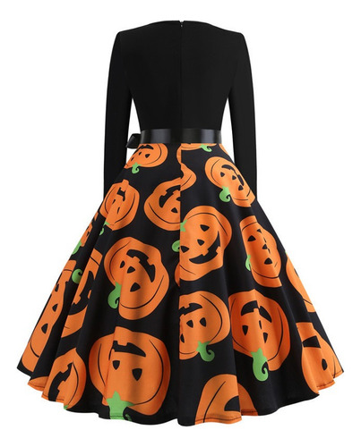 Vestido Elegantes Dama Con Estampado Calabaza De Halloween