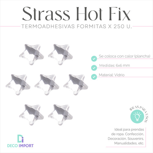 250 Strass Termoadhesivo Hot Fix Formas Corazones Estrellas 