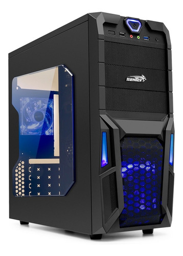 Gabinete Gaming Sentey Stealth Ii Led Blue Usb 3.0 Acrilico Color Negro