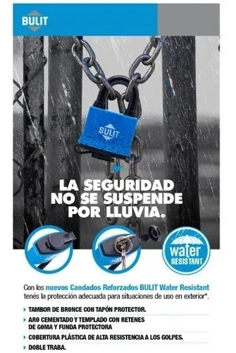 Imagen 7 de 9 de Candado Bulit Doble Traba Resistente Al Agua - Intemperie 40
